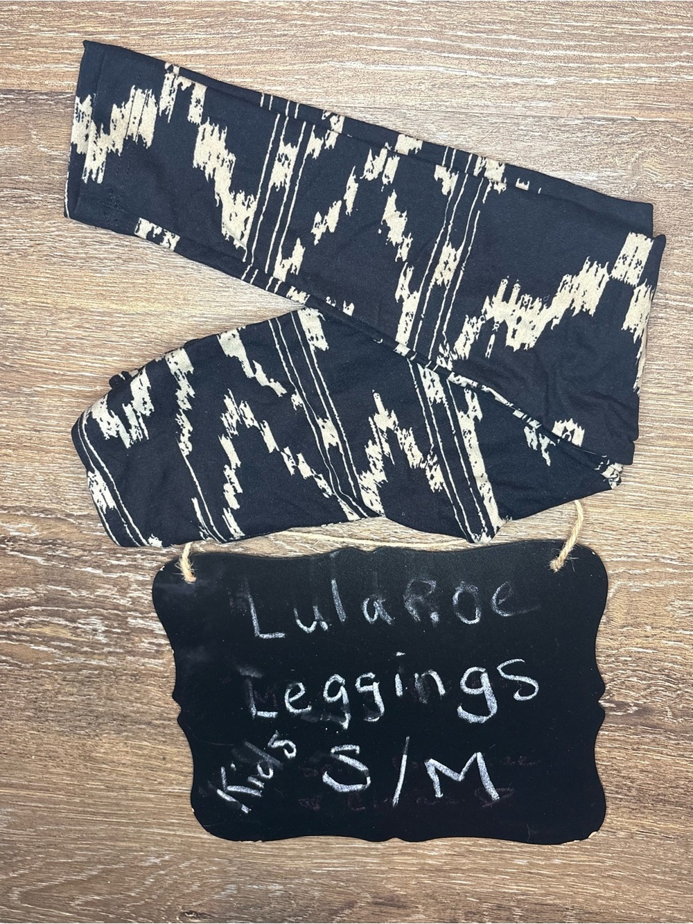LuLaRoe Black and Cream Abstract Stripe Kids Leggings